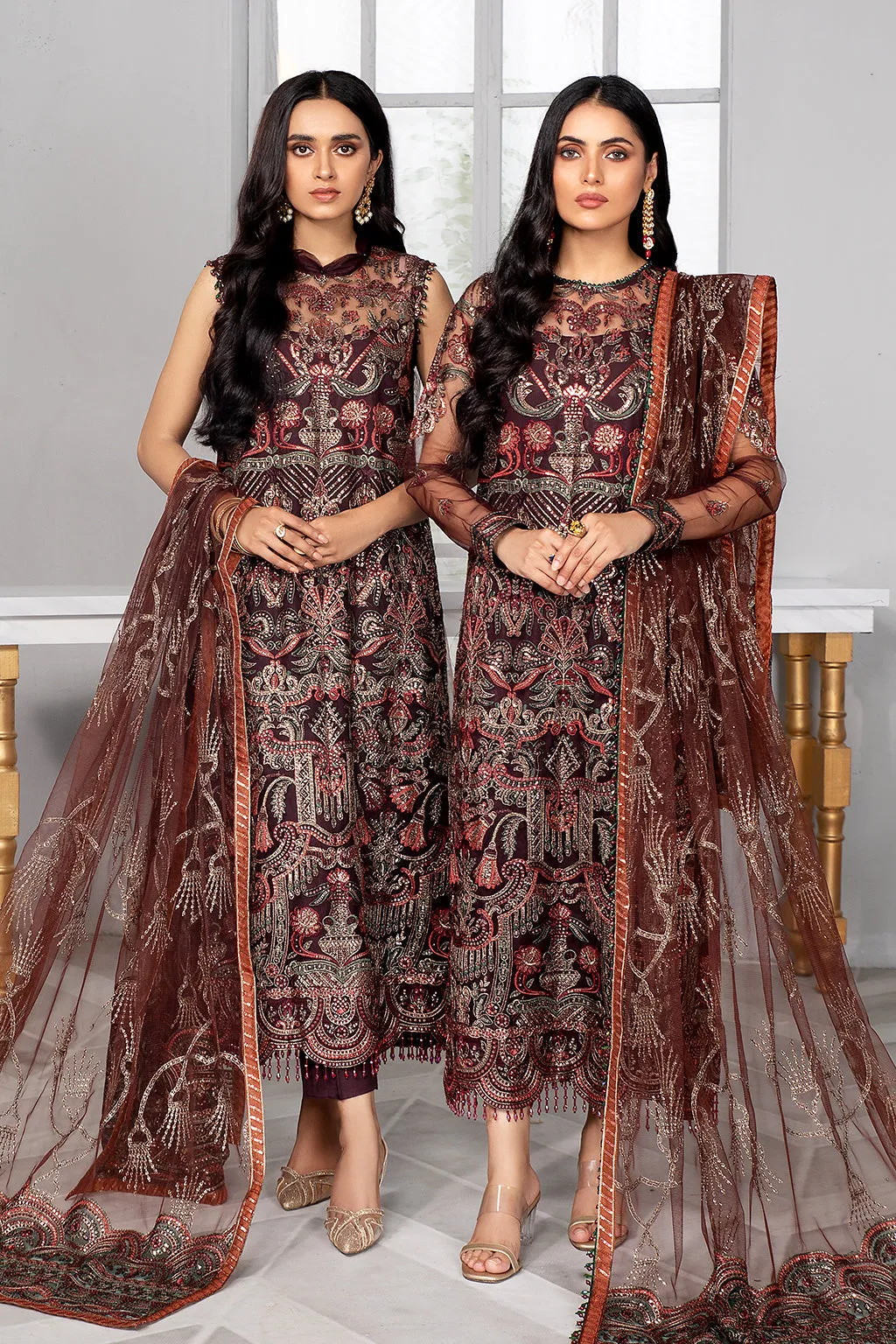 Bahaar by Zarif Embroidered Net Unstitched 3 Piece Suit - ZB 06 MOCHA