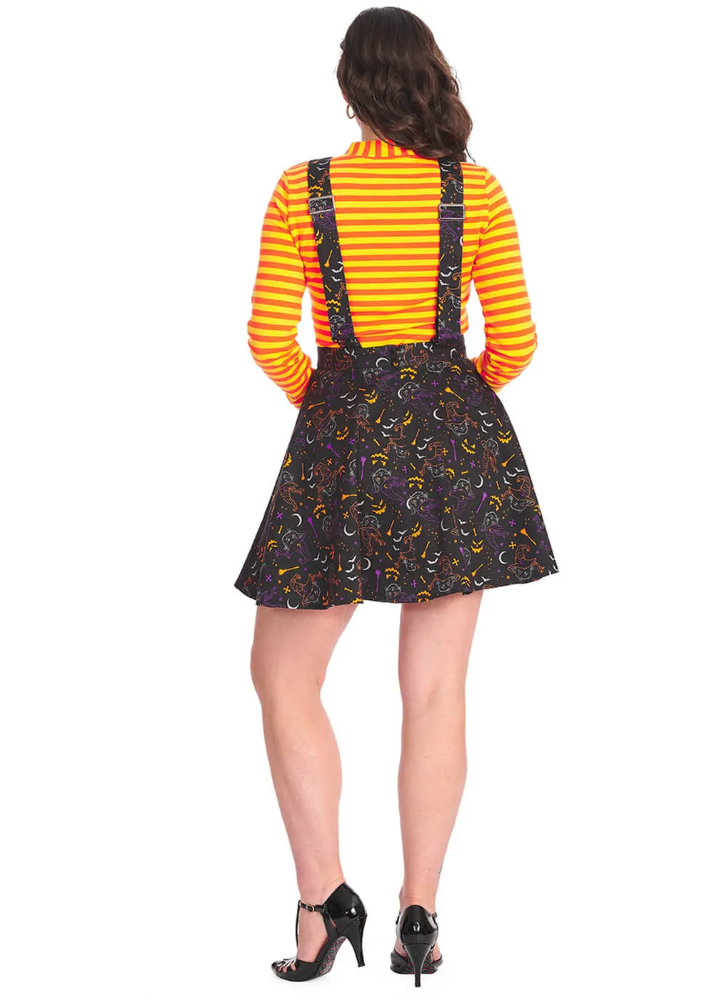 Banned All Hallows Cat Pinafore Dress Black