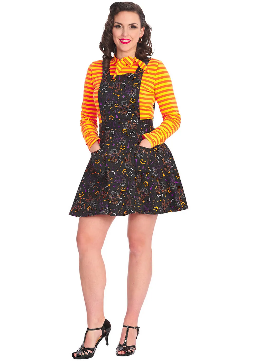 Banned All Hallows Cat Pinafore Dress Black