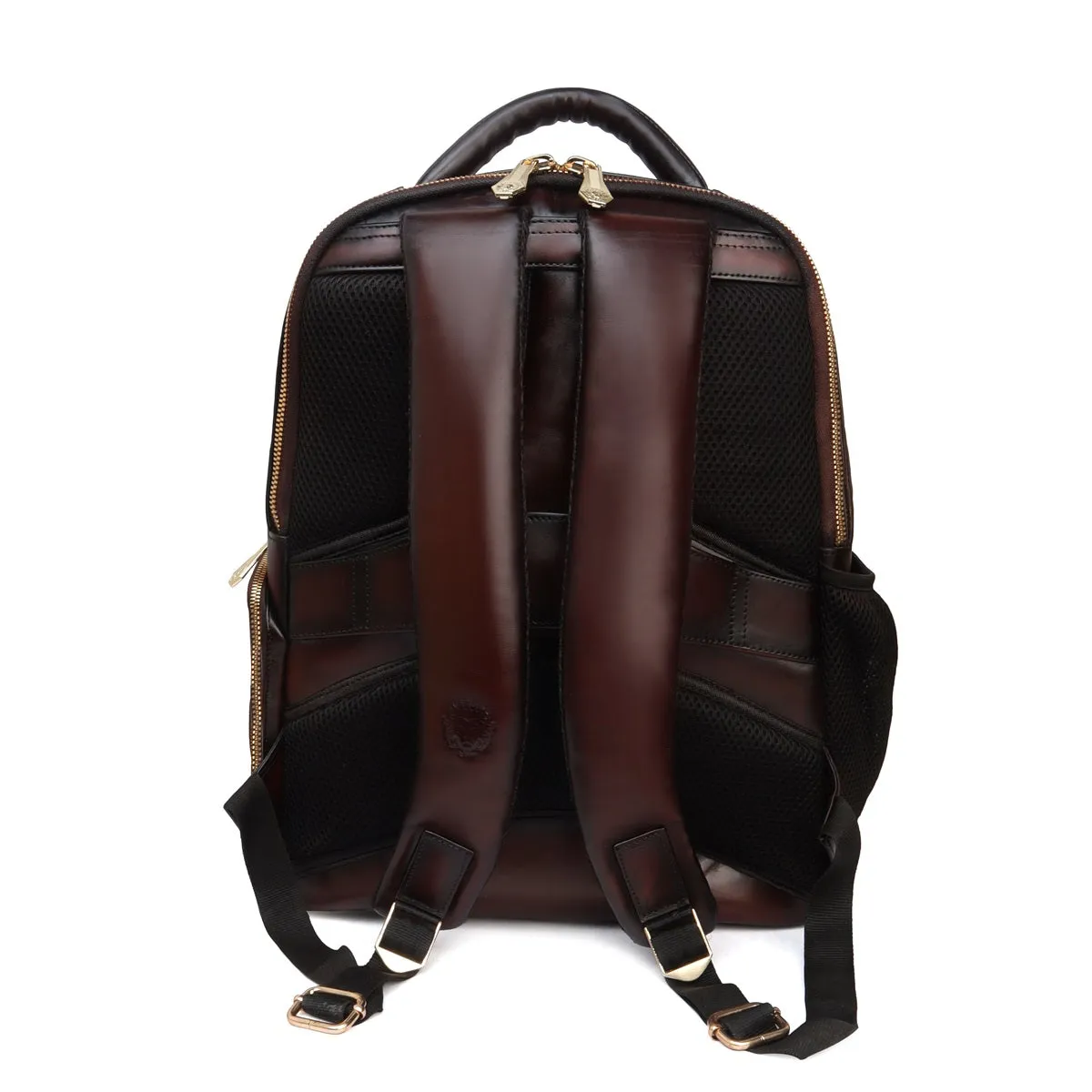 Bespoke 'HH' Metal Initials Dark Brown Leather Backpack with Embossed Logo by Brune & Bareskin