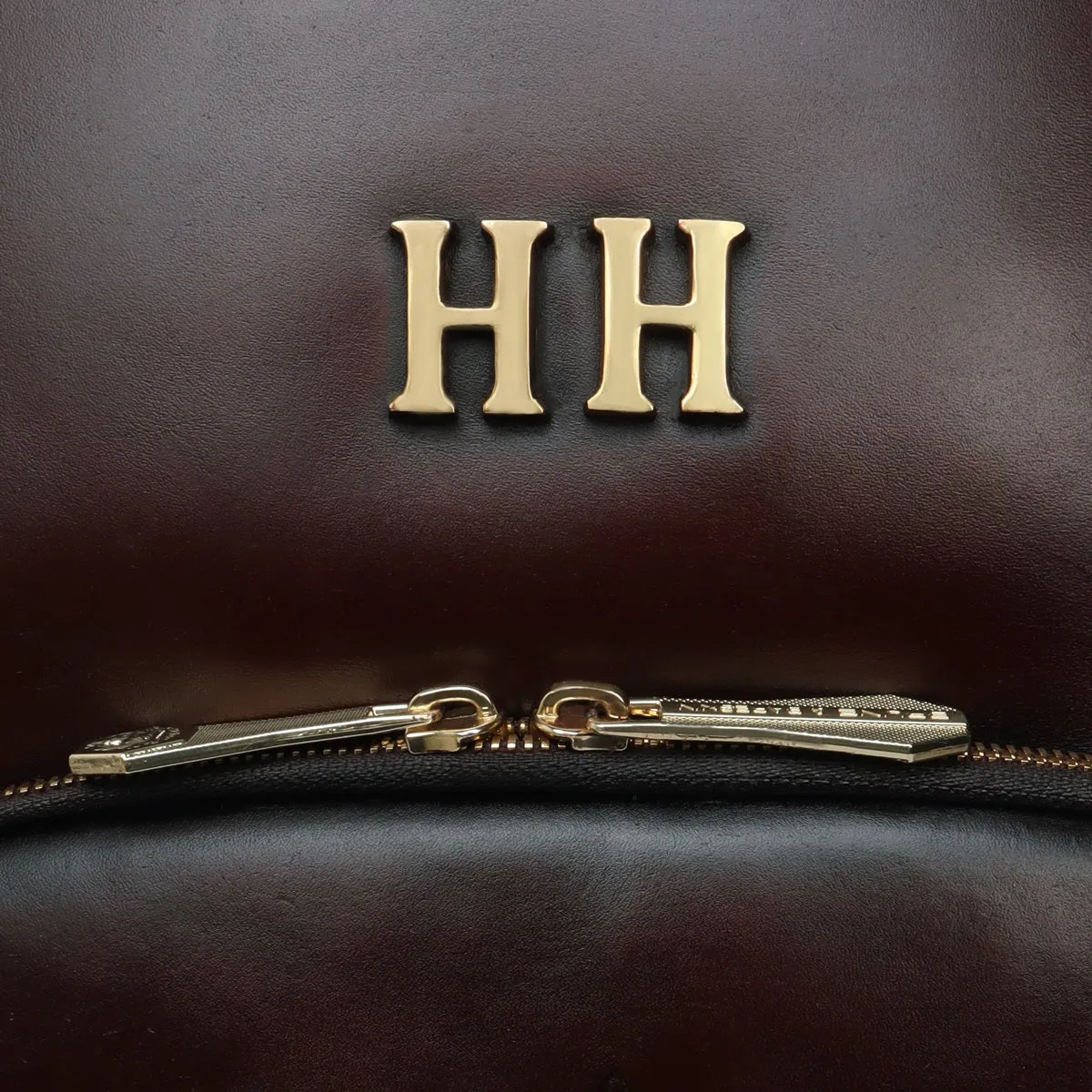 Bespoke 'HH' Metal Initials Dark Brown Leather Backpack with Embossed Logo by Brune & Bareskin