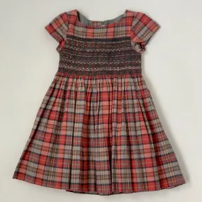 Bonpoint Red And Grey Tartan Hand Smocked Duchesse Dress: 4 Years