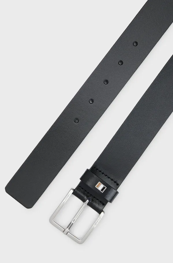 BOSS SHOES & ACCESSORIES Boss Italian-Leather Belt with Signature-Stripe Keeper Trim - Black