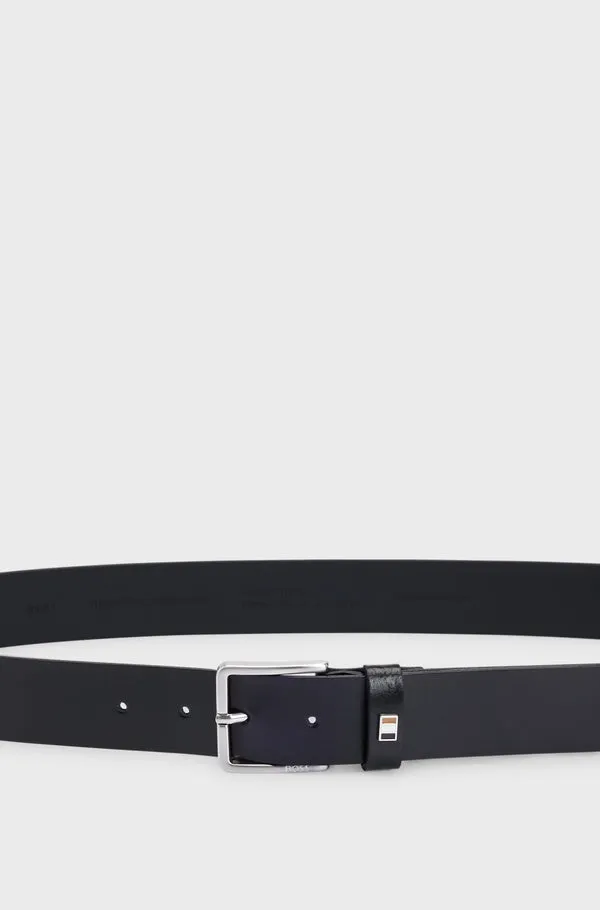 BOSS SHOES & ACCESSORIES Boss Italian-Leather Belt with Signature-Stripe Keeper Trim - Black