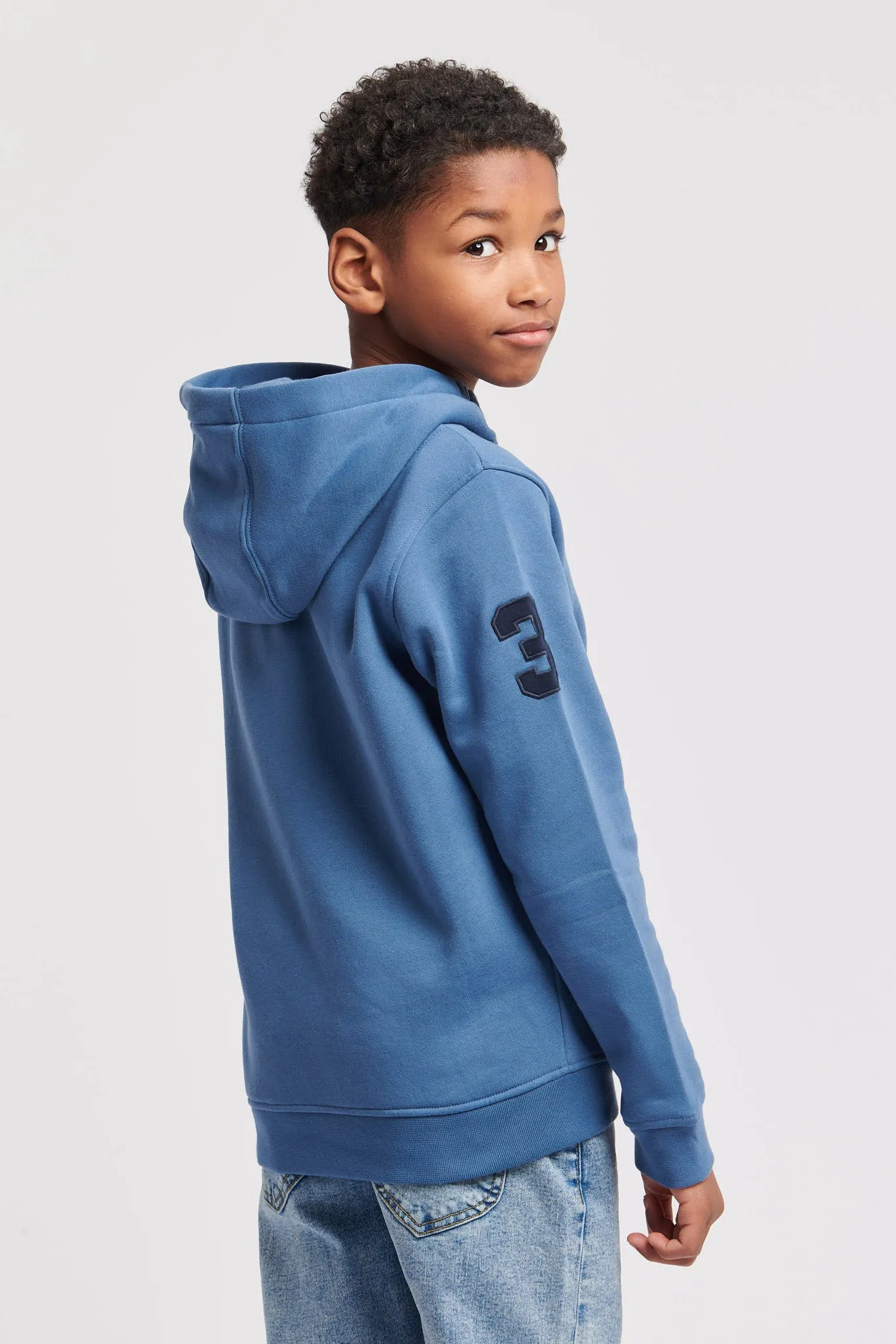 Boys Player 3 Brush Back Hoodie in Blue Horizon