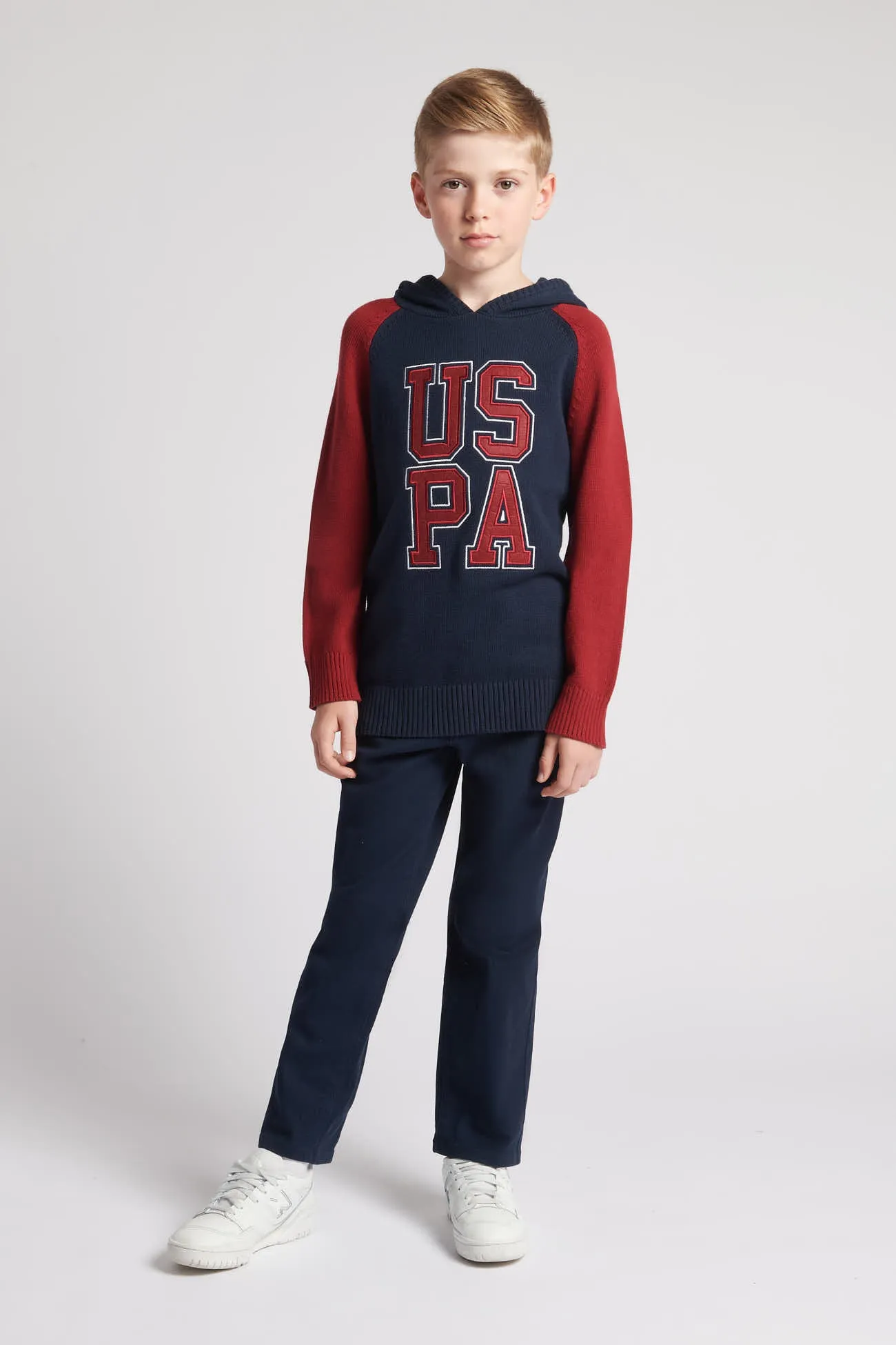 Boys Raglan Knitted Hoodie in Navy Blue