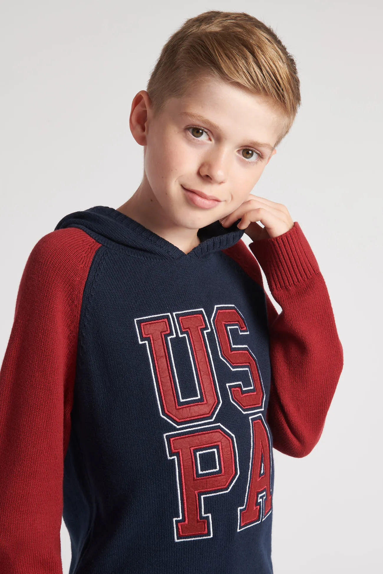 Boys Raglan Knitted Hoodie in Navy Blue