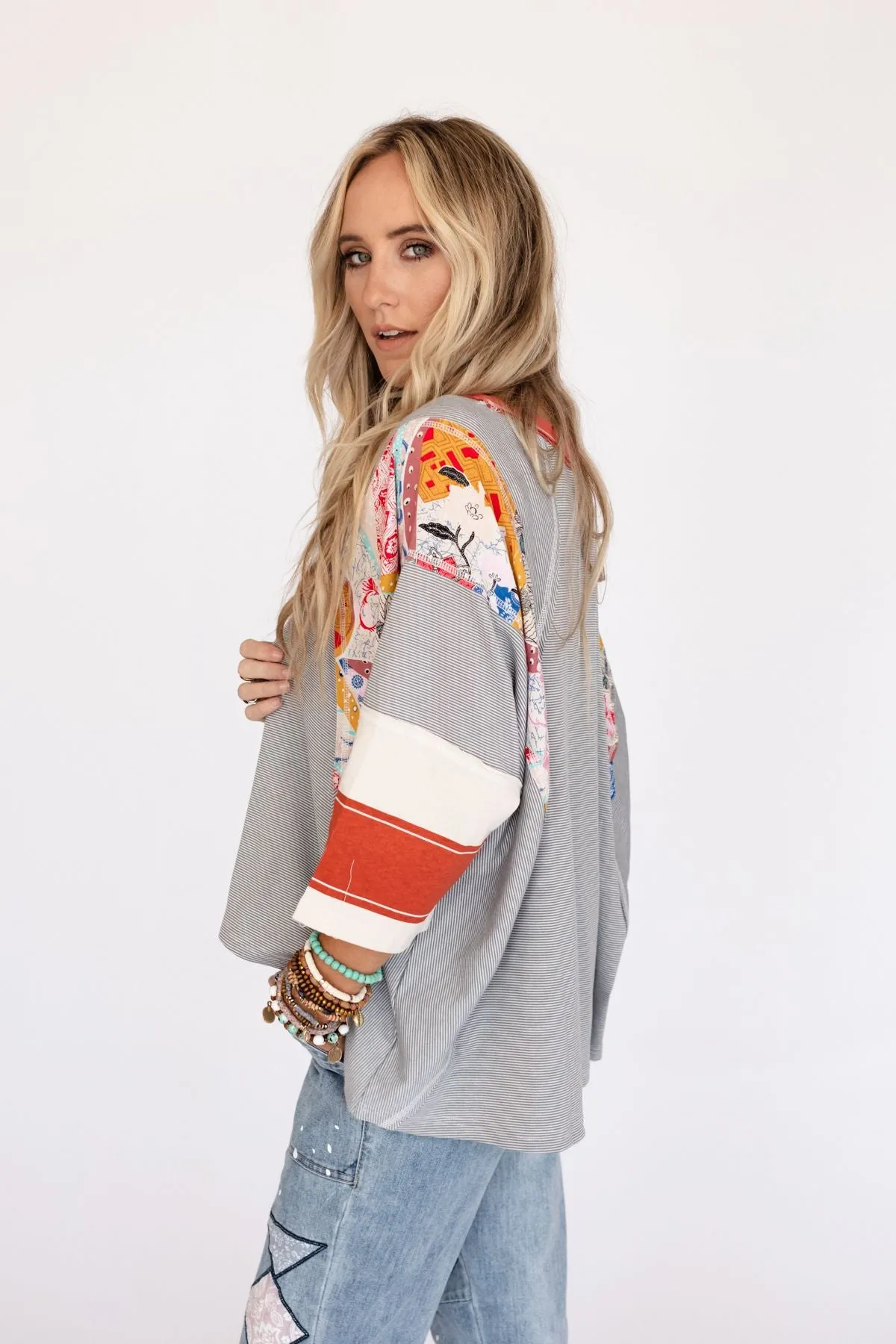 Britt Patchwork Top - Heather Gray