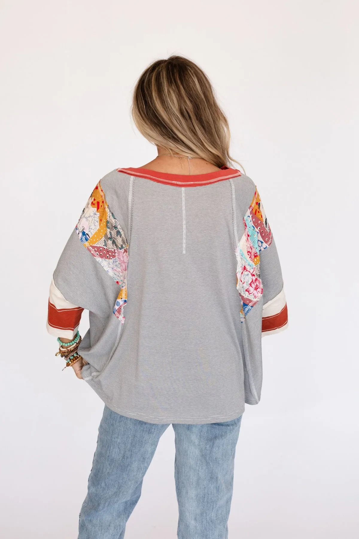 Britt Patchwork Top - Heather Gray