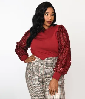 Burgundy Sequin Sleeved Knit Top