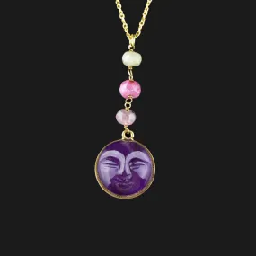 Carved Tourmaline Man in the Moon Coin Charm Pendant Necklace