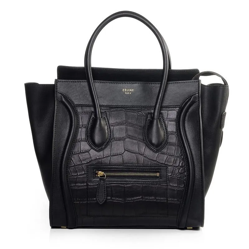 Celine Mini Luggage Handbag Crocodile Veins Leather with Calfskin Leather