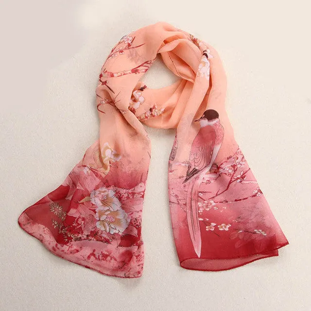 Chiffon Shawl Women Scarves Printed Birds Soft Chiffon Hijab Shawls And Scarves Ponchos Mujer 2016#A11 SM6