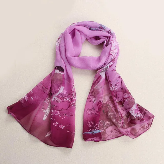 Chiffon Shawl Women Scarves Printed Birds Soft Chiffon Hijab Shawls And Scarves Ponchos Mujer 2016#A11 SM6