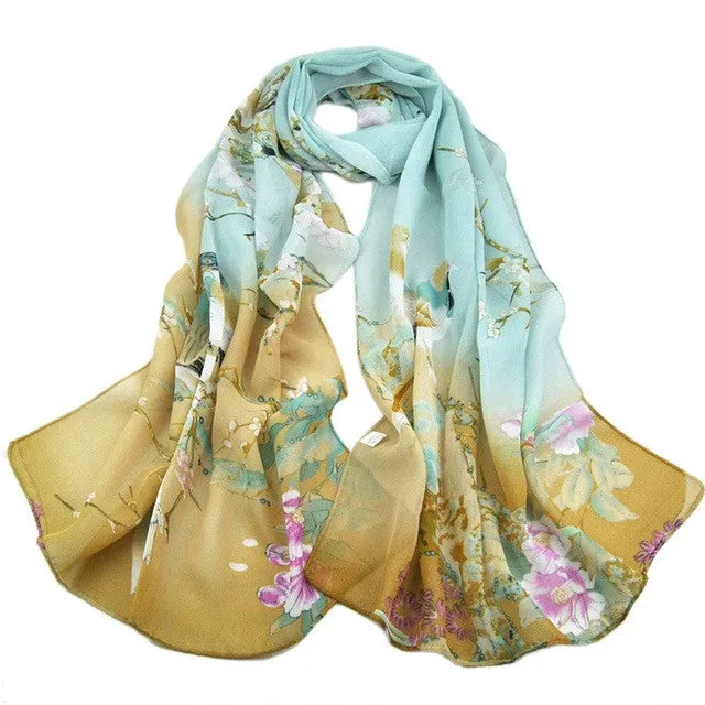 Chiffon Shawl Women Scarves Printed Birds Soft Chiffon Hijab Shawls And Scarves Ponchos Mujer 2016#A11 SM6