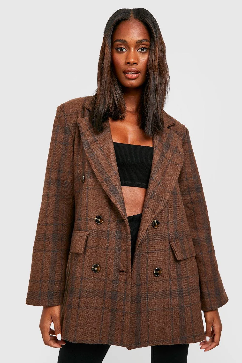 Chocolate Tonal Oversized Flannel Blazer