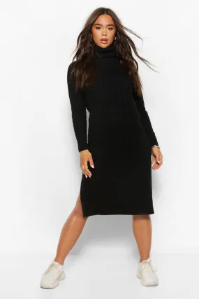 Chunky Knit Turtleneck Midaxi Sweater Dress