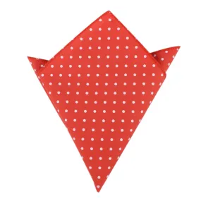 Cinnabar Red with White Polka Dots Cotton Pocket Square