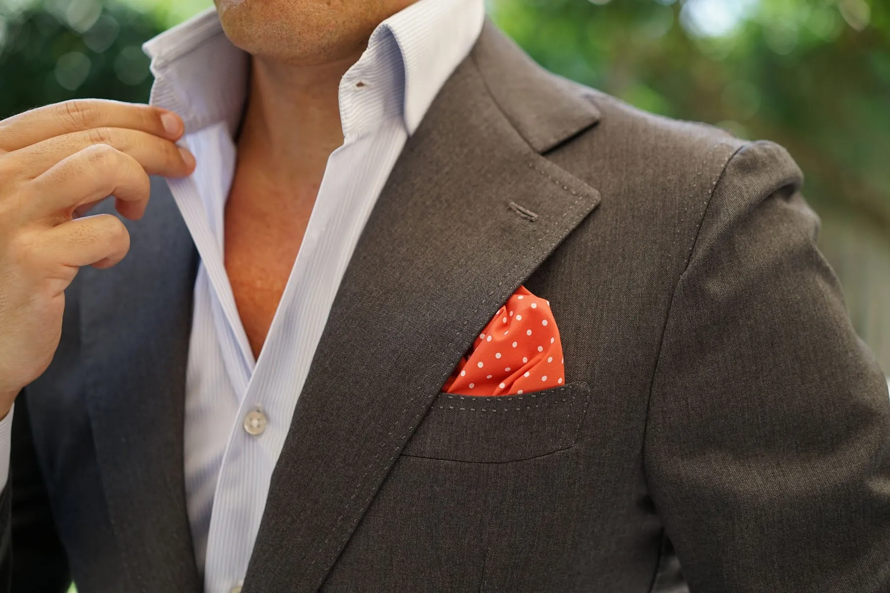 Cinnabar Red with White Polka Dots Cotton Pocket Square