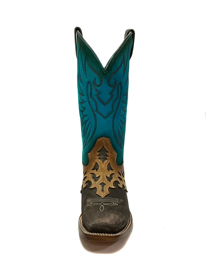 Corral Z5099 Ladies Overlay And Embroidery Square Toe Western Boot Blue Tobacco