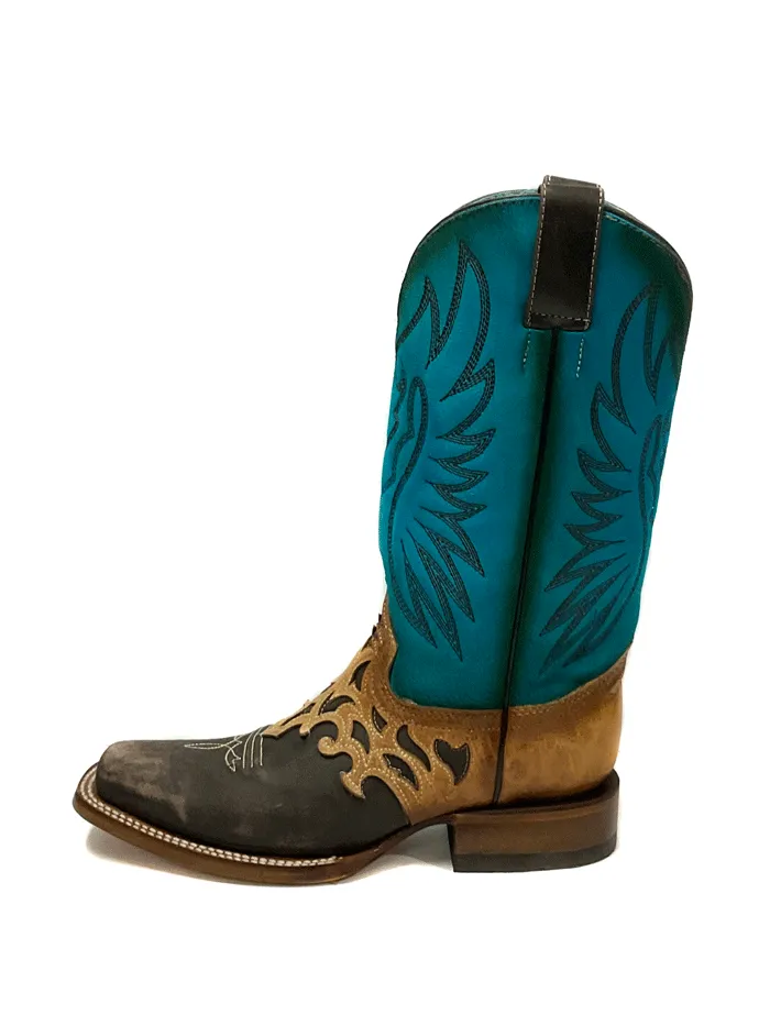 Corral Z5099 Ladies Overlay And Embroidery Square Toe Western Boot Blue Tobacco