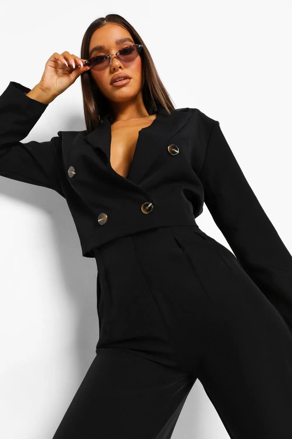 Double Breasted Oversized Cropped Blazer