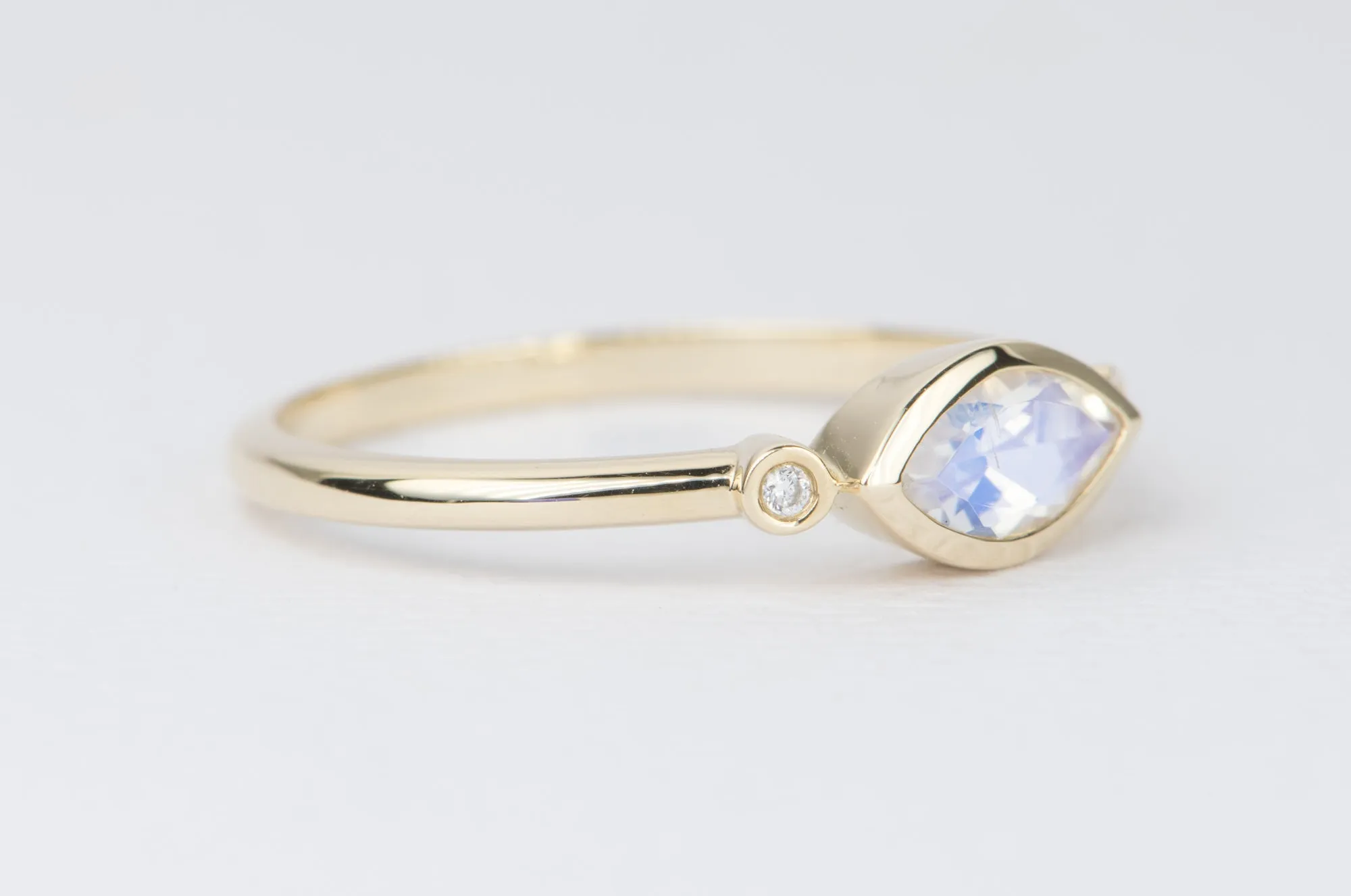 East-West Bezel Set Marquise Rainbow Moonstone with Diamonds 14K Engagement Ring AD1234