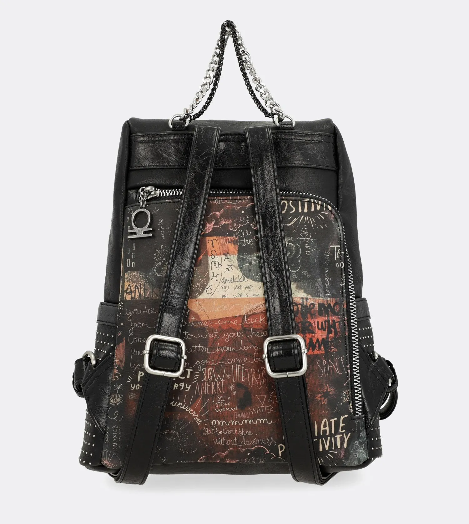 Elegant spirit backpack with a chain and a printed design