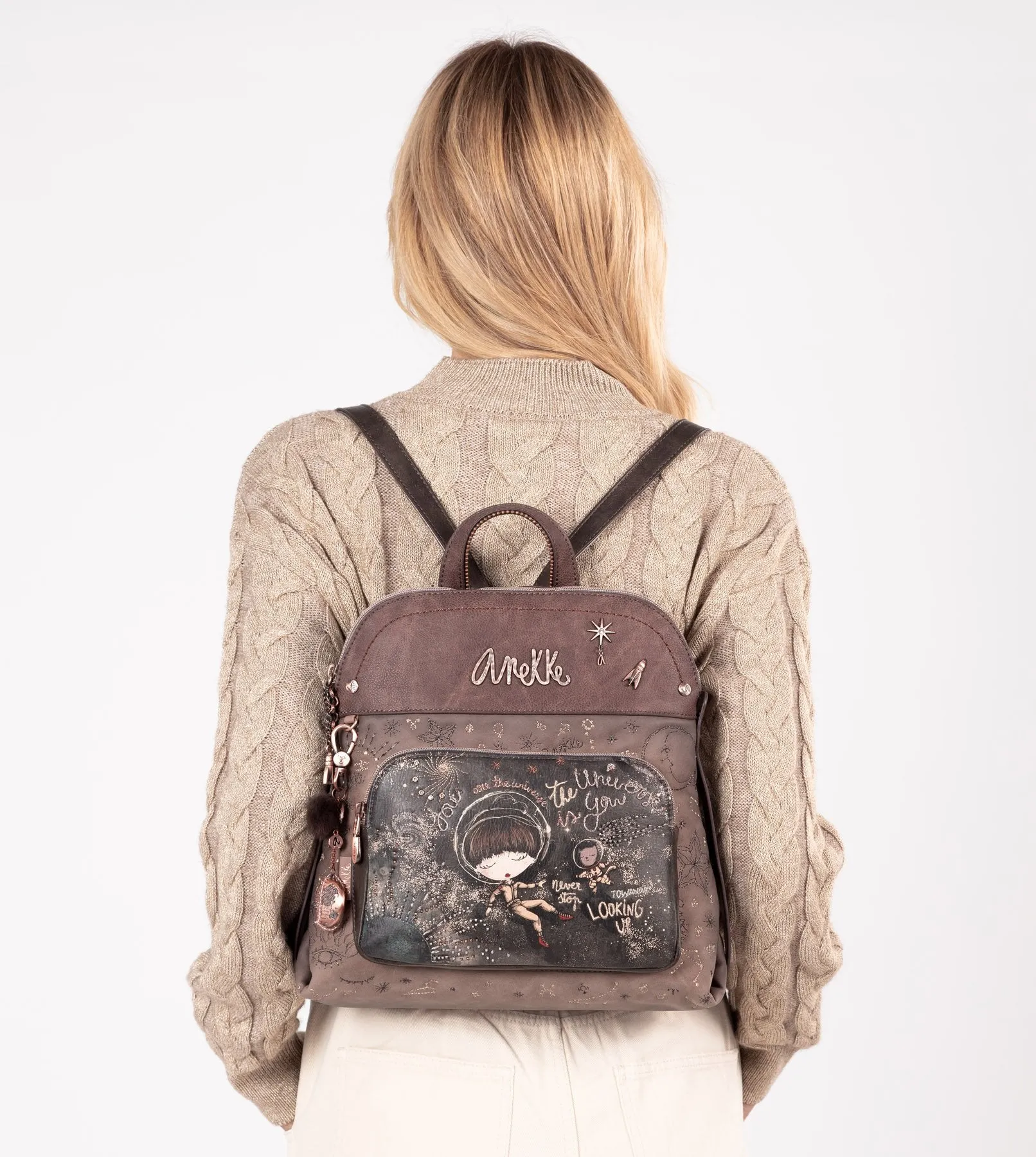 Elegant universe backpack with a printed design