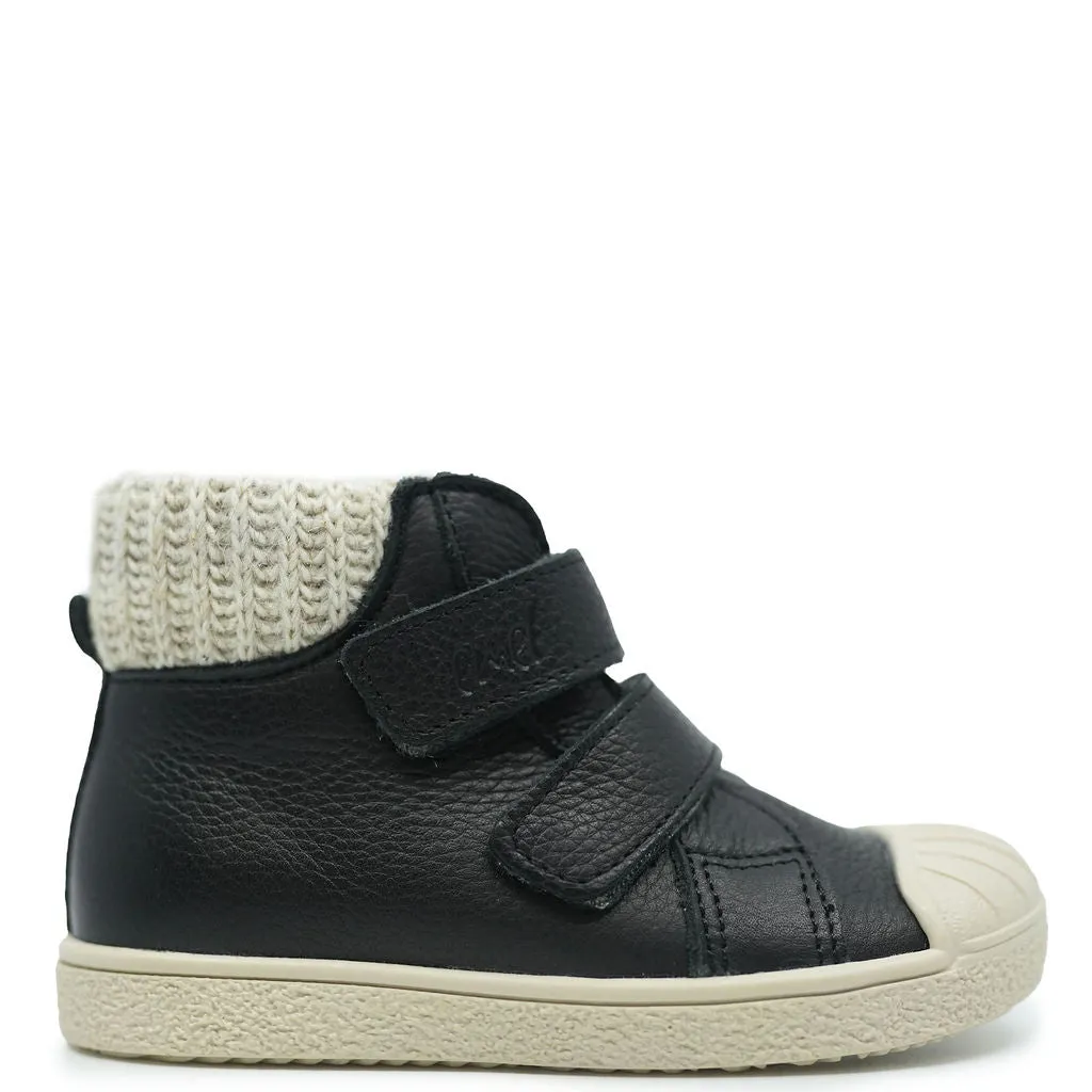 Emel Black Knit Cuff Velcro Baby Sneaker