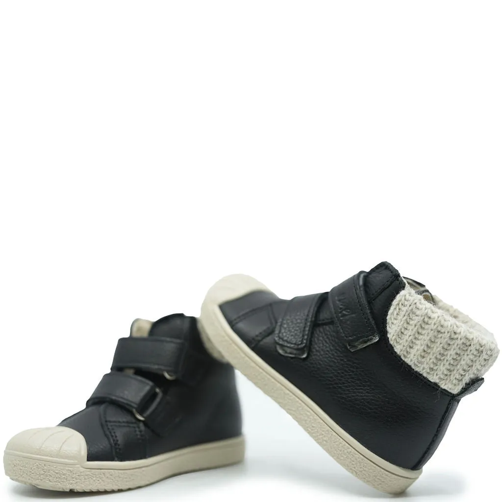 Emel Black Knit Cuff Velcro Baby Sneaker