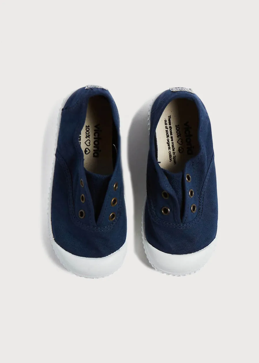 Faux Lace Hole Canvas Plimsolls in Navy (19-34EU)