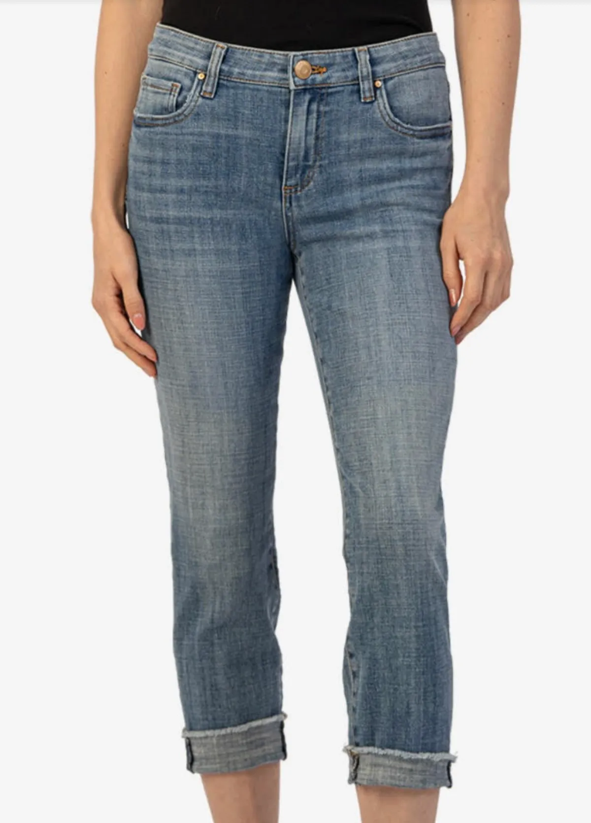 FINAL SALE - KUT Amy Crop Straight Leg Gained Wash Jeans