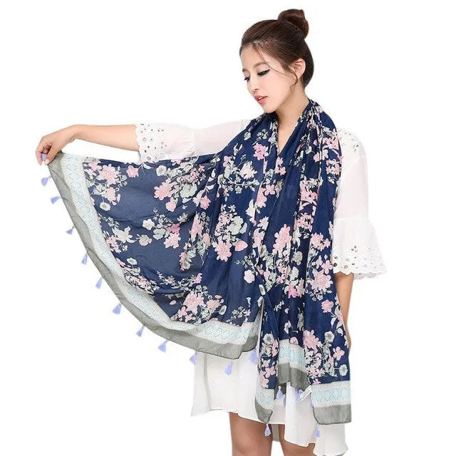 Floral Elegant Ladies Scarf Women Chiffon Summer Beach Cover Up Long Scarf Poncho Women Echarpes Foulards Femme#C107 SM6