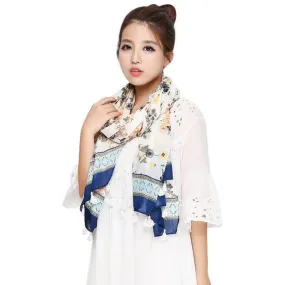 Floral Elegant Ladies Scarf Women Chiffon Summer Beach Cover Up Long Scarf Poncho Women Echarpes Foulards Femme#C107 SM6