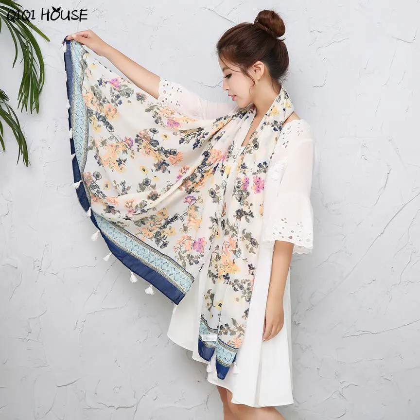 Floral Elegant Ladies Scarf Women Chiffon Summer Beach Cover Up Long Scarf Poncho Women Echarpes Foulards Femme#C107 SM6