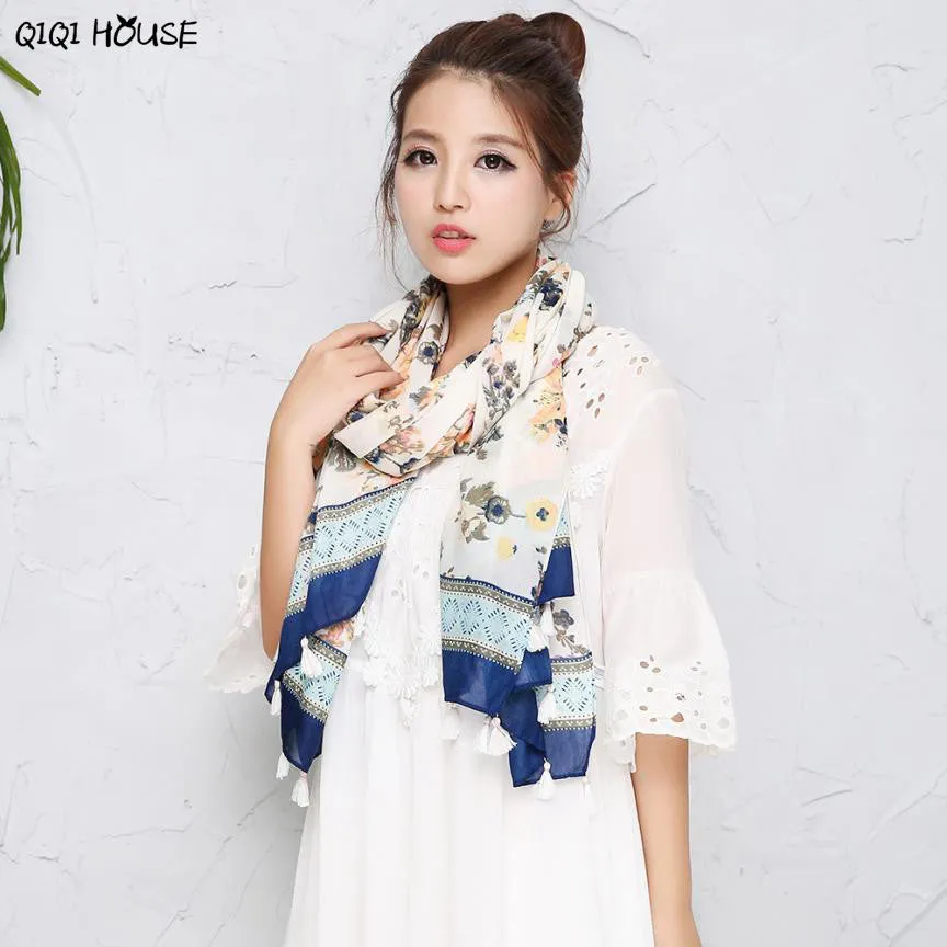 Floral Elegant Ladies Scarf Women Chiffon Summer Beach Cover Up Long Scarf Poncho Women Echarpes Foulards Femme#C107 SM6