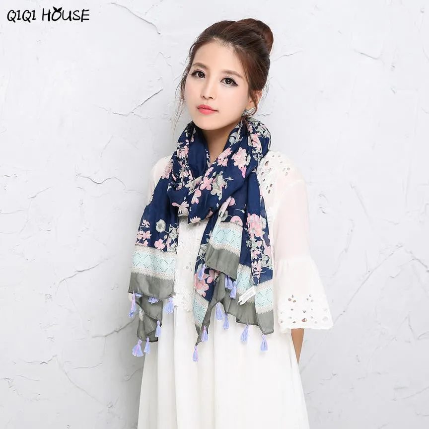 Floral Elegant Ladies Scarf Women Chiffon Summer Beach Cover Up Long Scarf Poncho Women Echarpes Foulards Femme#C107 SM6