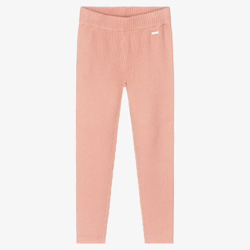 Girls Pink Rib Knit Leggings