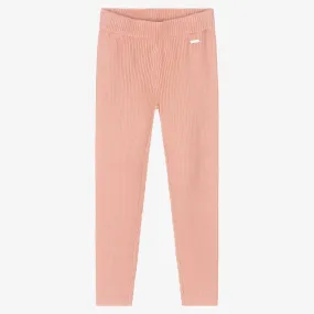 Girls Pink Rib Knit Leggings