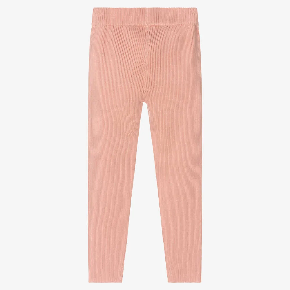 Girls Pink Rib Knit Leggings