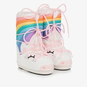 Girls White Unicorn Rainbow Snow Boots