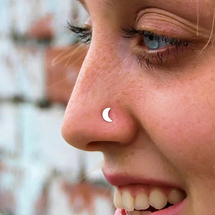 Gold Crescent Moon Nose Stud