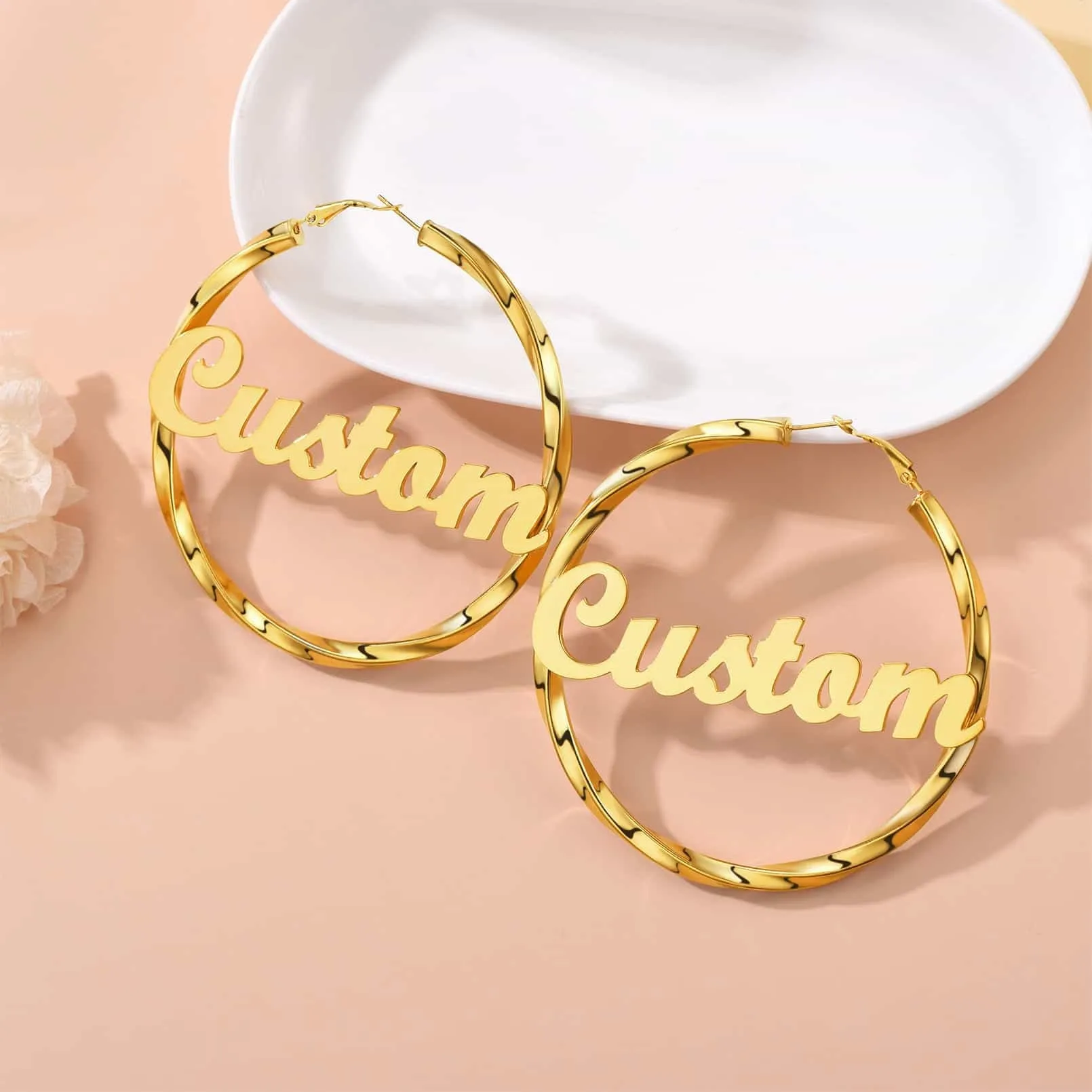 Gold Plated hoop earrings Custom Name Earrings for Women