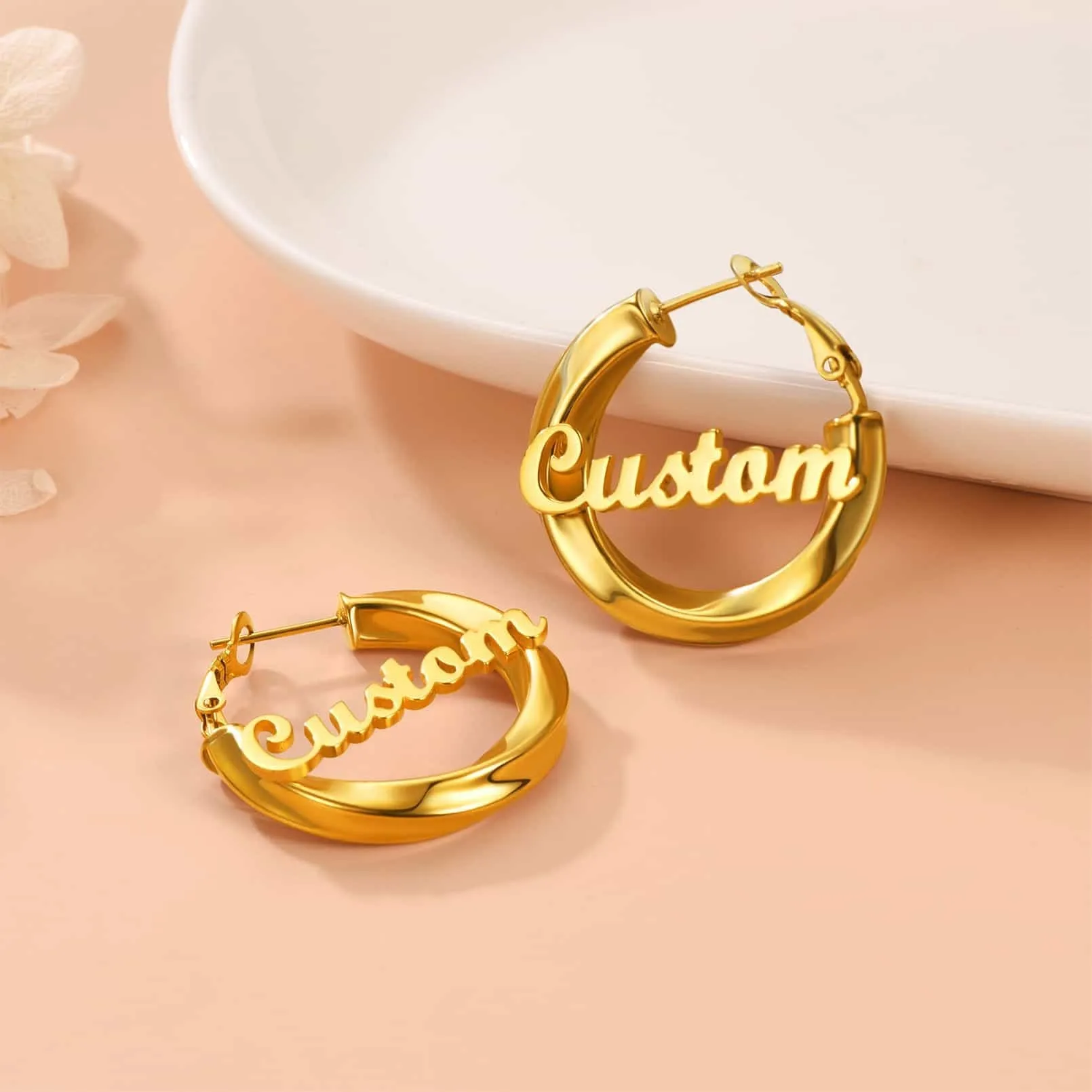 Gold Plated hoop earrings Custom Name Earrings for Women