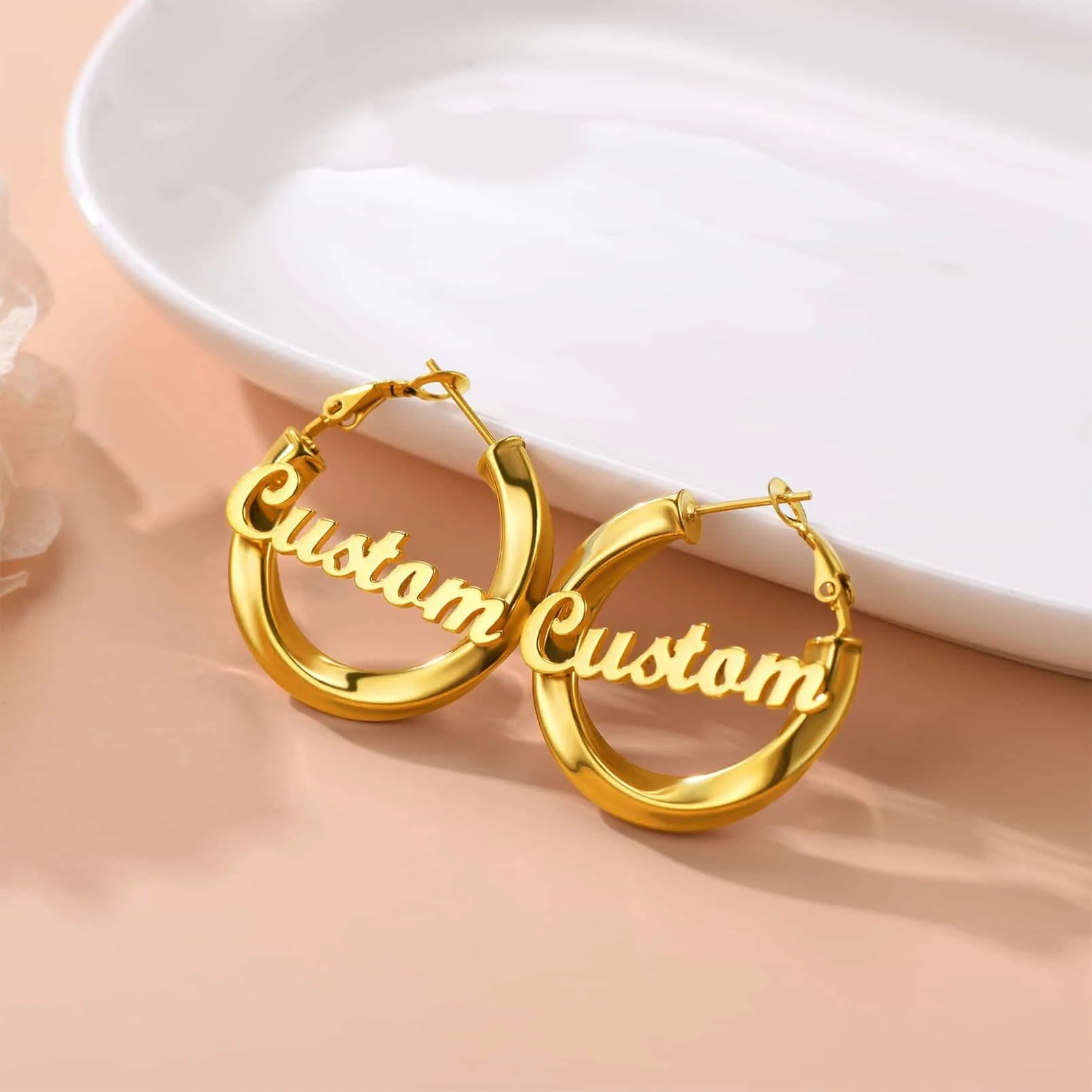 Gold Plated hoop earrings Custom Name Earrings for Women