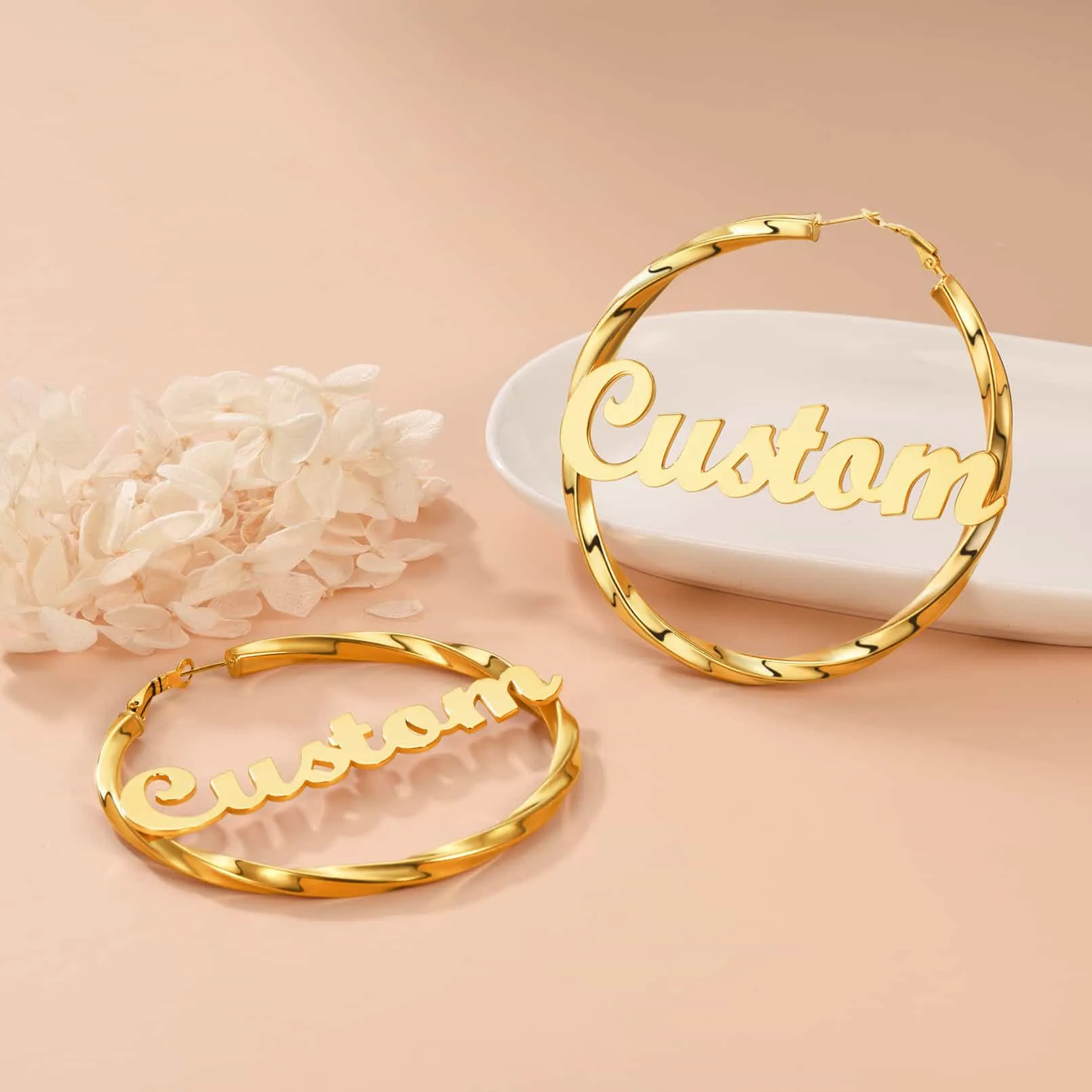 Gold Plated hoop earrings Custom Name Earrings for Women