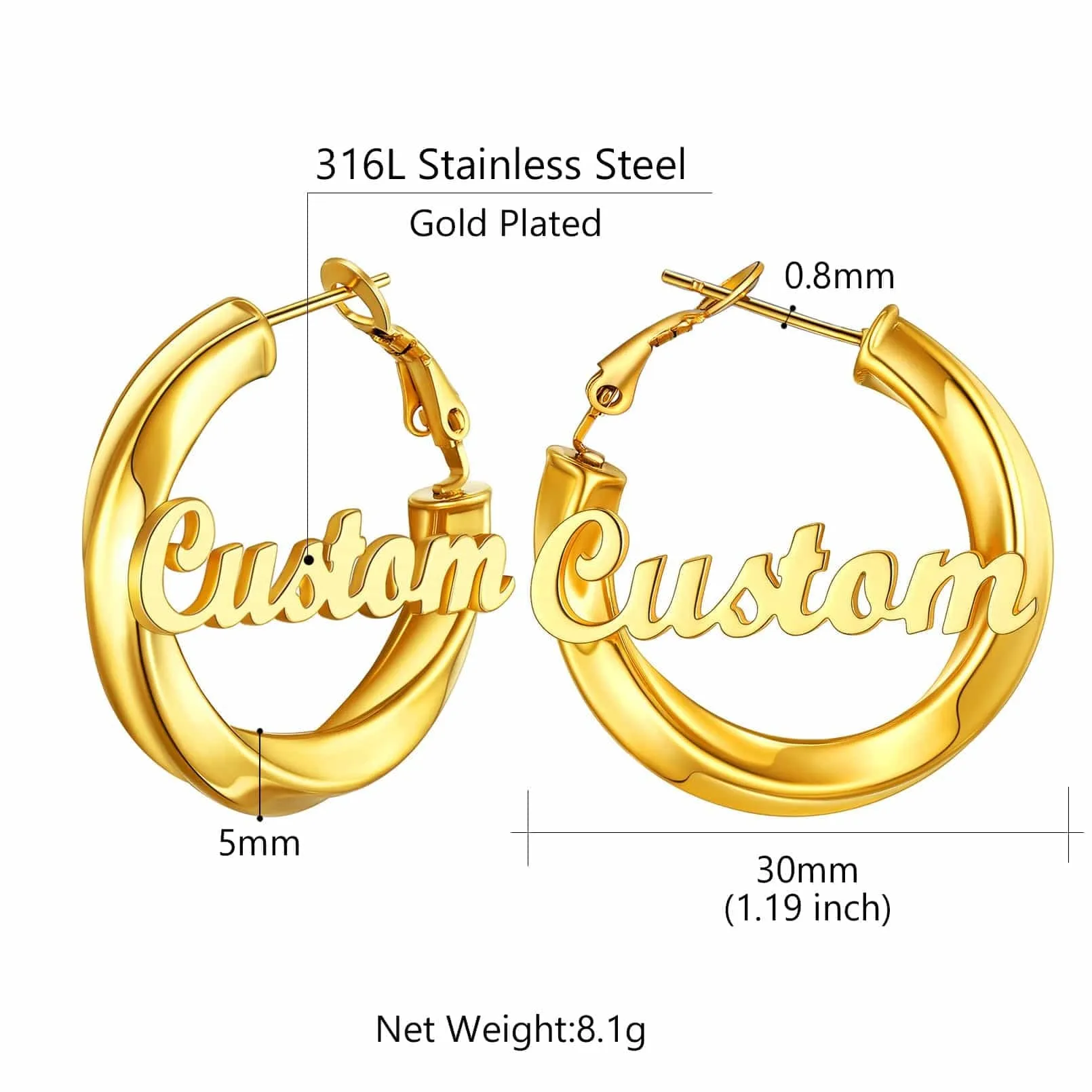 Gold Plated hoop earrings Custom Name Earrings for Women