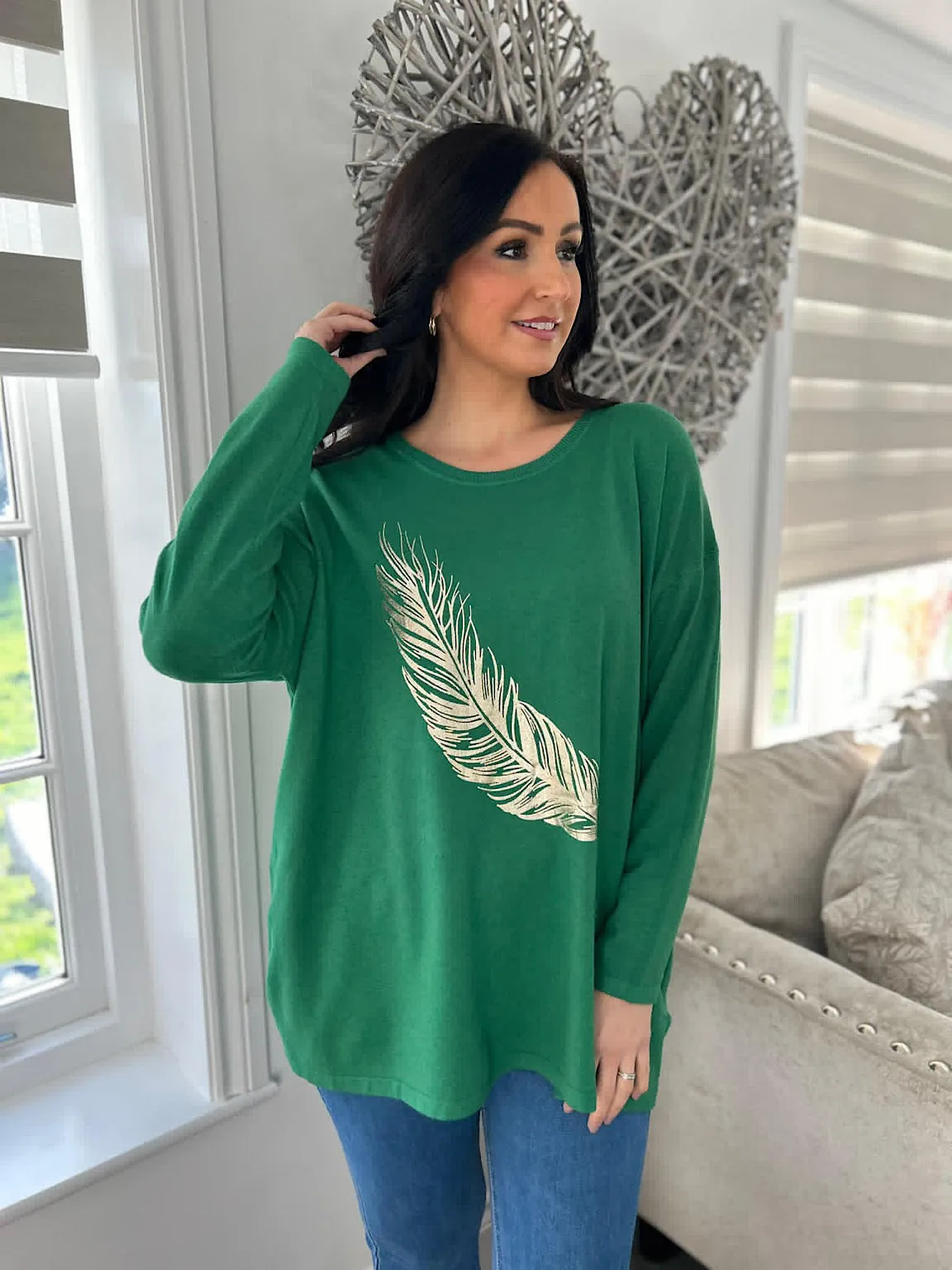 Green Gold Feather Knit Kimmy