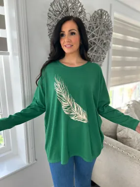 Green Gold Feather Knit Kimmy